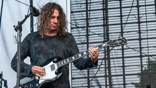 Guitarist Larry LaLonde of Primus performs live on stage at Marymoor Park on August 14, 2021 in Redmond, Washington
