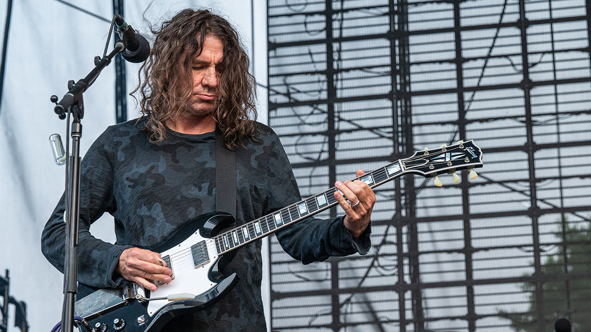 Guitarist Larry LaLonde of Primus performs live on stage at Marymoor Park on August 14, 2021 in Redmond, Washington