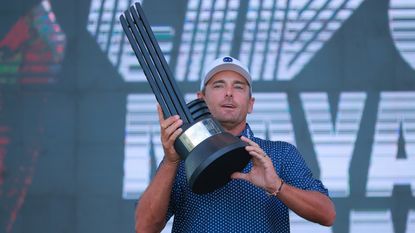 Charles Howell III celebrates with the trophy after the 2023 LIV Golf Mayakoba event