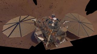 A "selfie" taken by the InSight lander on Mars in early 2019.