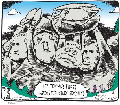 Political cartoon U.S. Trump construction project