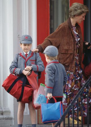 Princess Diana with Prince William and Harry in their school uniforms