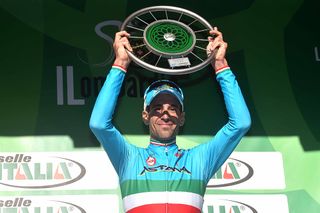 Vincenzo Nibali (Astana) awarded on the podium for his victory at Il Lombardia