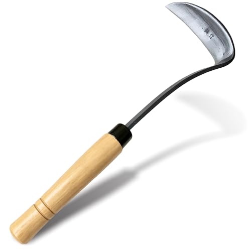 Shanfeek Grass Sickle Japanese Weeding Hoe Garden Hand Tool Weeding Tools for Garden High-Strength Steel With Solid Wood Handle (grey)