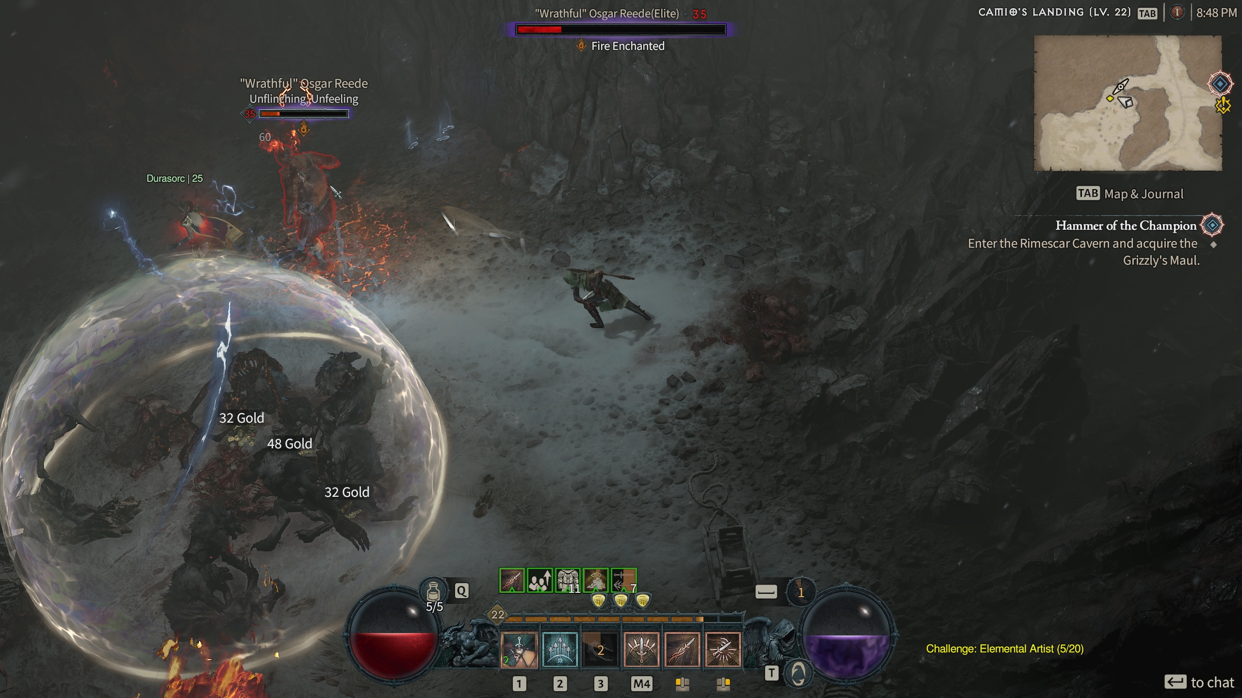 Diablo 4 - two unpartied players fight an open world event enemy 