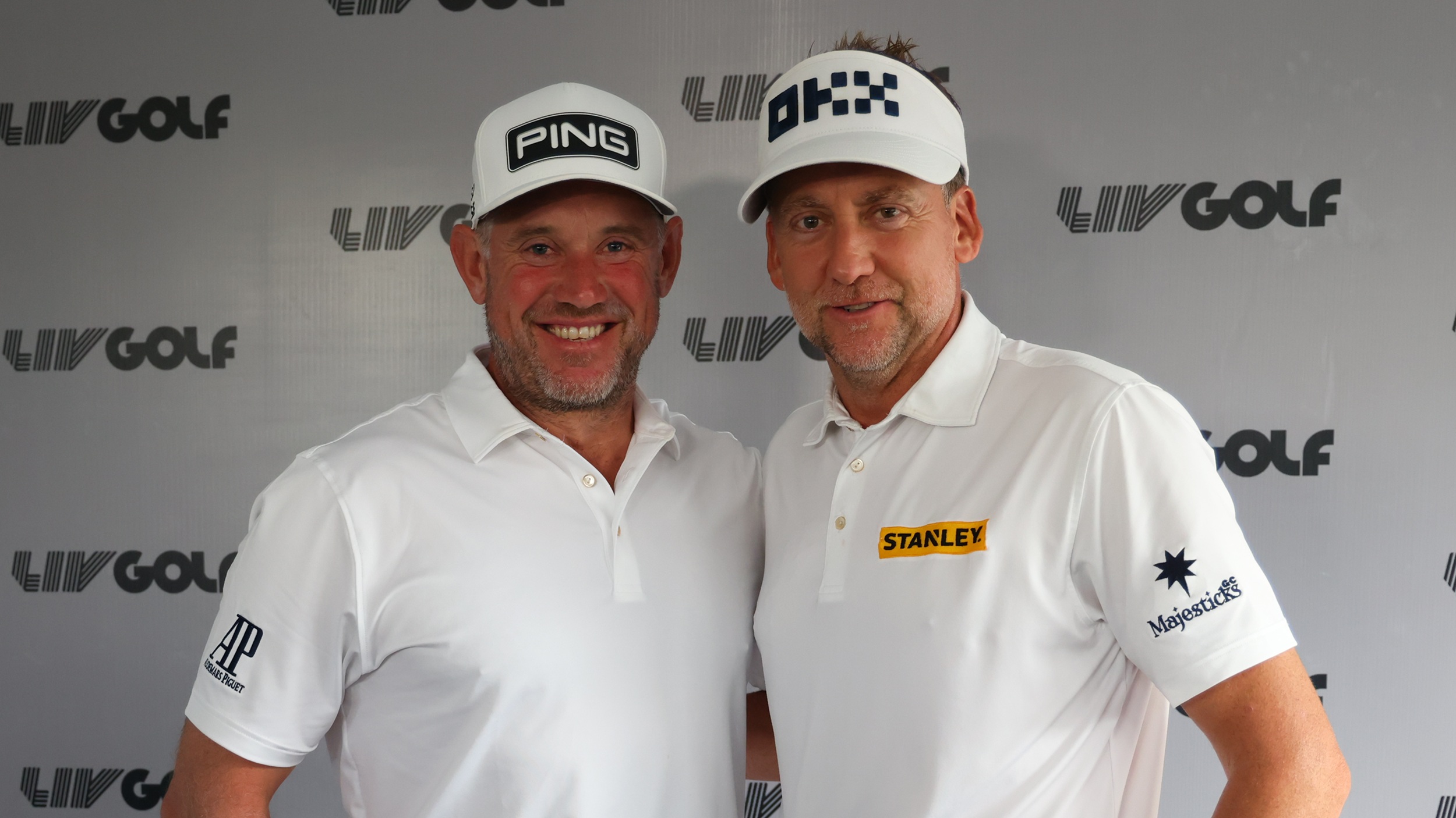 Lee Westwood and Ian Poulter pose for pictures as part of Majesticks Golf Club in LIV Golf