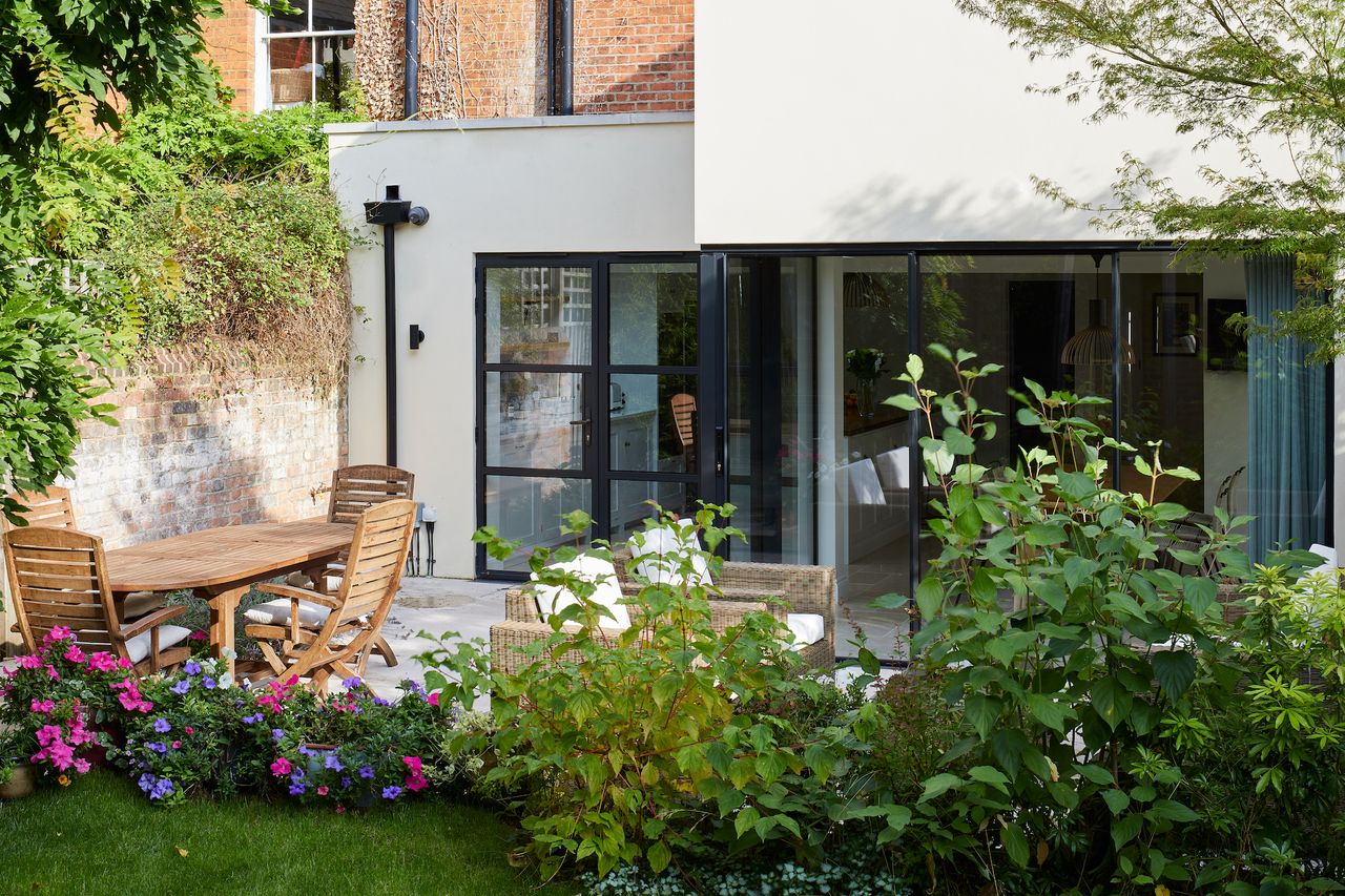 exterior of kitchen extension and modern garden