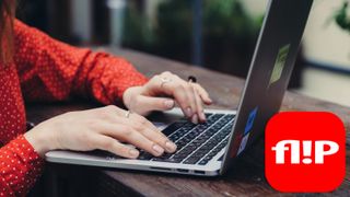 Person using laptop with Flip logo