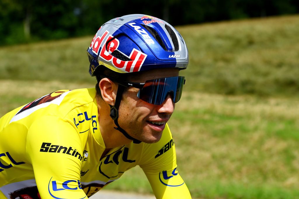 SONDERBORG DENMARK JULY 03 Wout Van Aert of Belgium and Team Jumbo Visma Yellow Leader Jersey competes during the 109th Tour de France 2022 Stage 3 a 182km stage from Vejle to Snderborg TDF2022 WorldTour on July 03 2022 in Sonderborg Denmark Photo by Tim de WaeleGetty Images