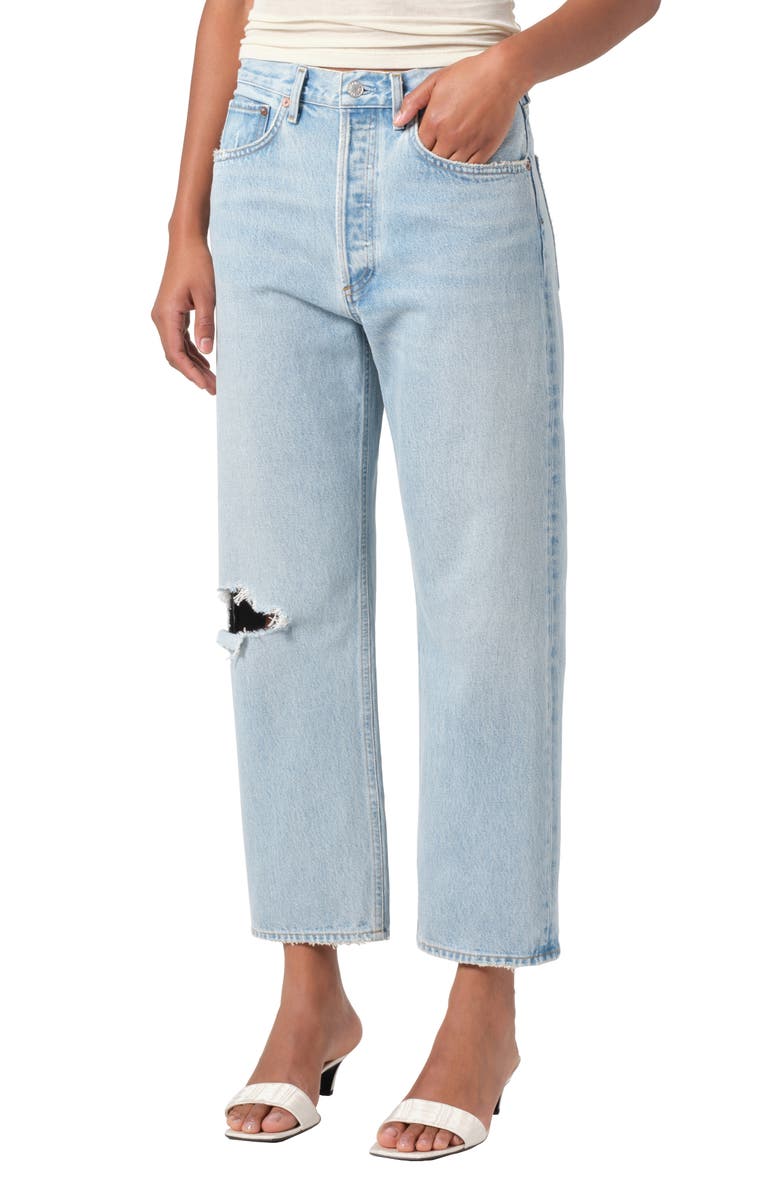 '90s Ripped Mid Rise Crop Relaxed Straight Leg Jeans