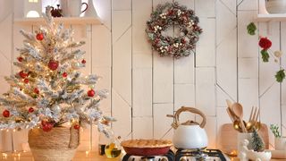 Christmas white kitchen in the Scandinavian style