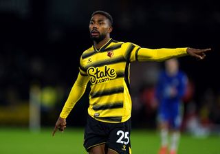 Watford’s Emmanuel Dennis during the Premier League match between Watford and Chelsea at Vicarage Road, Watford. Picture date: Wednesday December 1, 2021