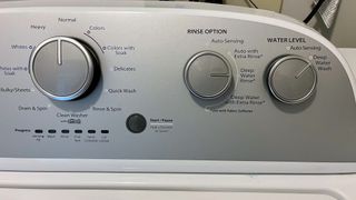 Whirlpool WTW4957PW 3.8 Cu. Ft. High Efficiency Top Load Washer being tested in writer's home