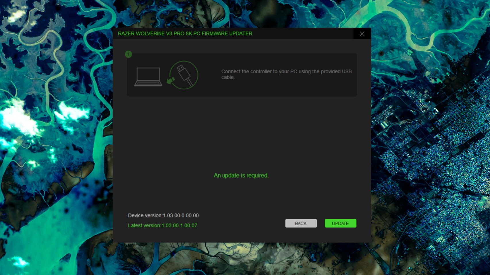 Updating the firmware on the Razer Wolverine V3 Pro 8K PC.