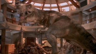 The T-Rex winning the fight in Jurassic Park.
