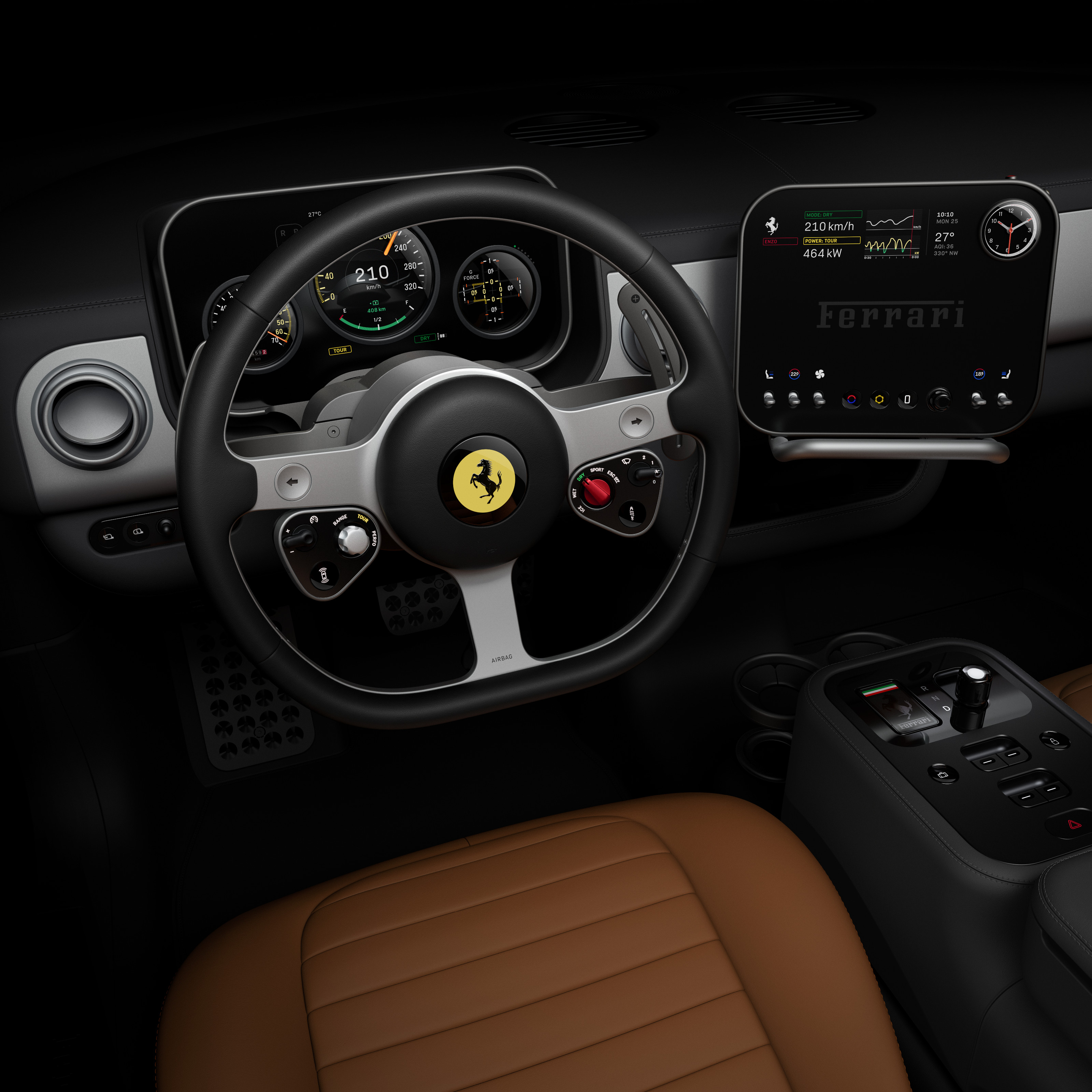The interior of the new Ferrari Luce EV