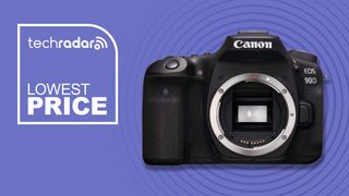 Canon EOS 90D body only no lens on purple background