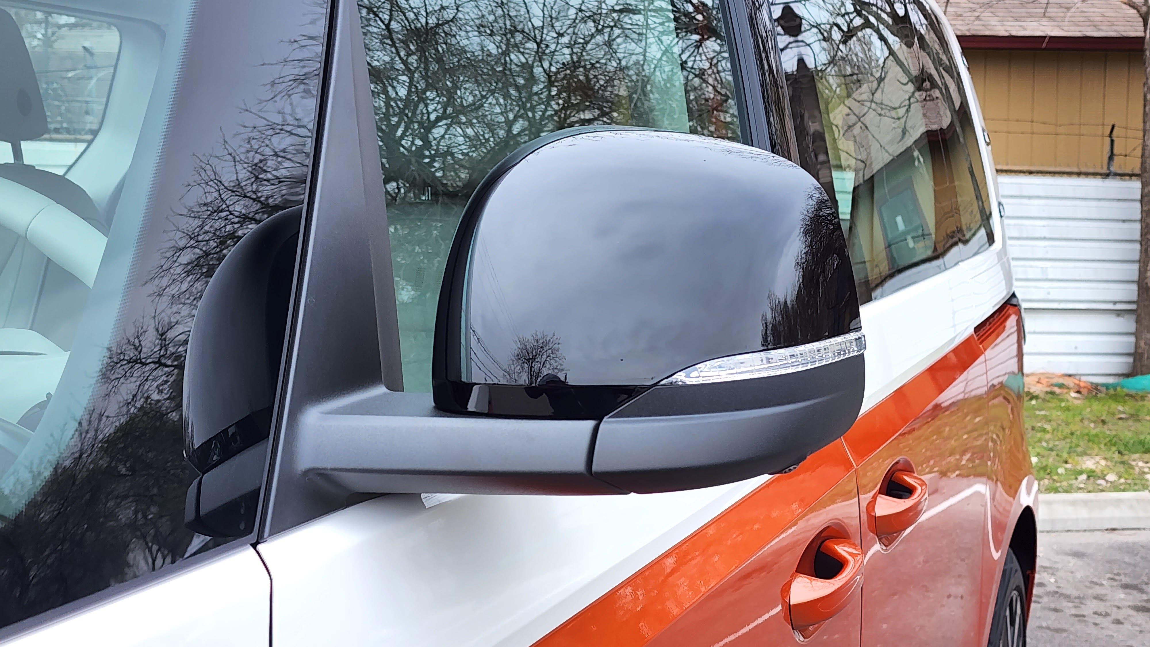 Close-up of the rear of a side mirror