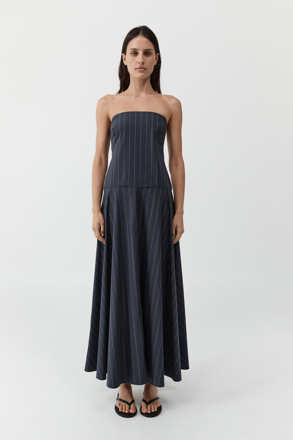 Strapless Rouleau Dress - Ink Stripe