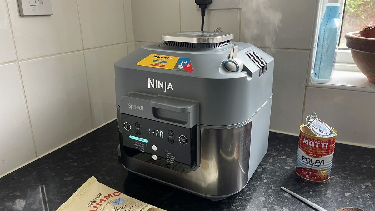 Ninja SF301 Speedi Rapid Cooker &amp; Air Fryer being tested in writer's home