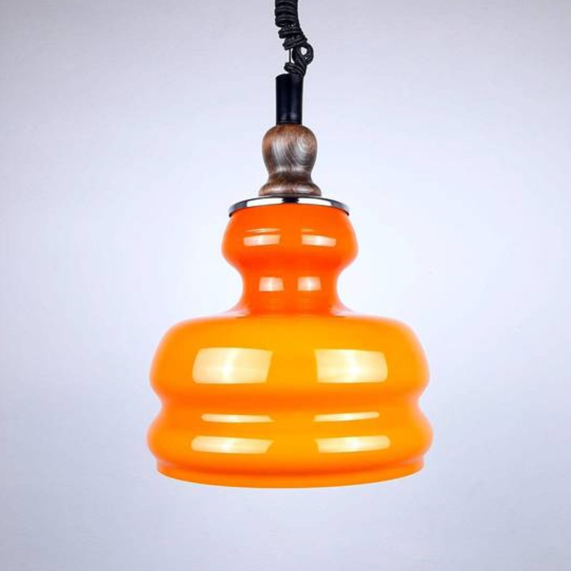 Mid Century Orange Glass Pendant Lamp Yugoslavia 1970s Retro Lighting Space Age