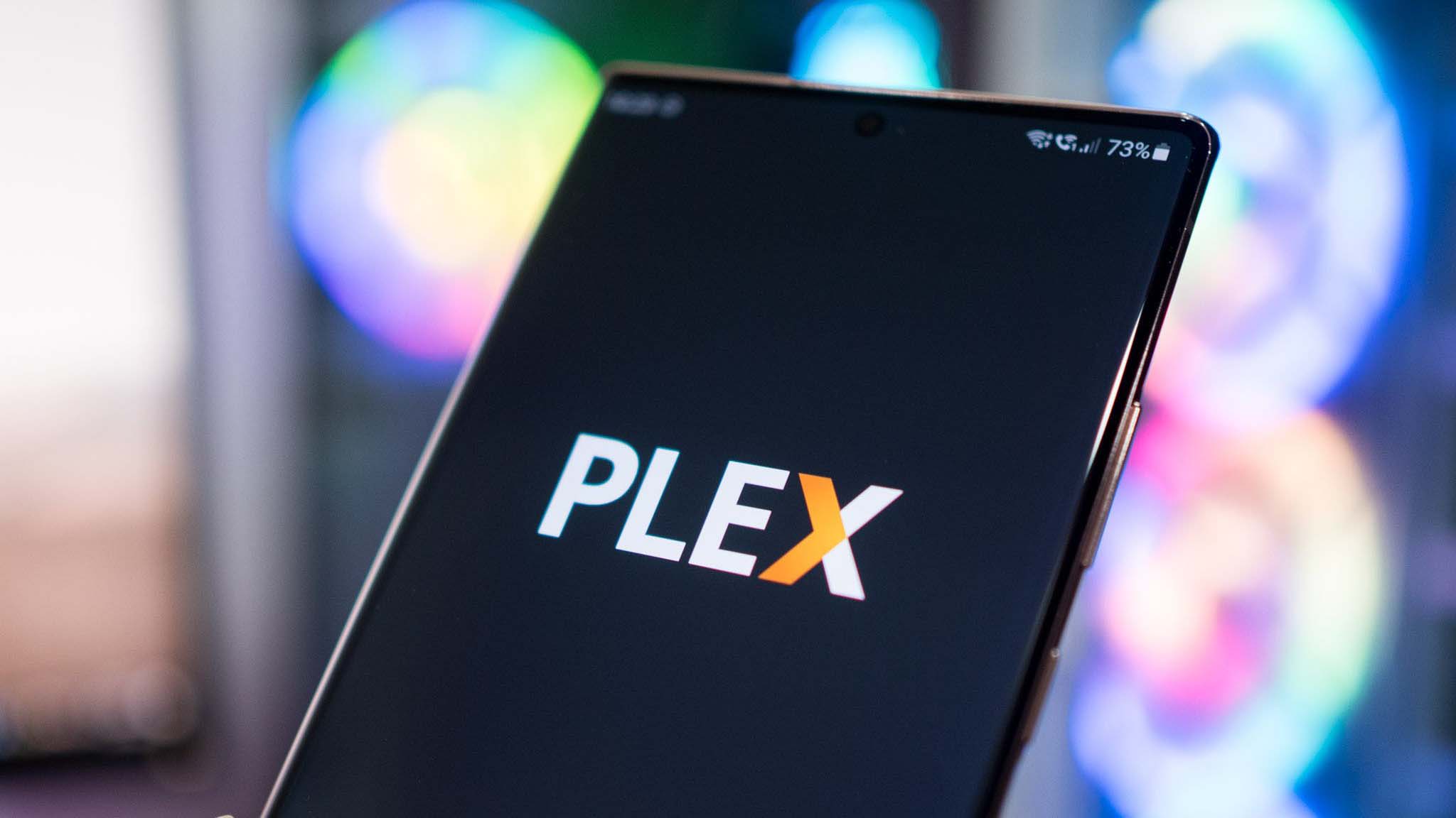 Plex Media Server logo against RGB lighting
