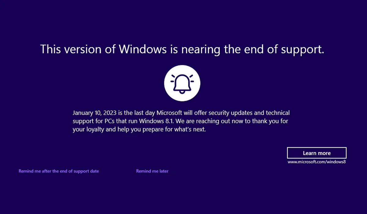Microsoft Issues Full Screen Warning About Windows 81 End Of Support