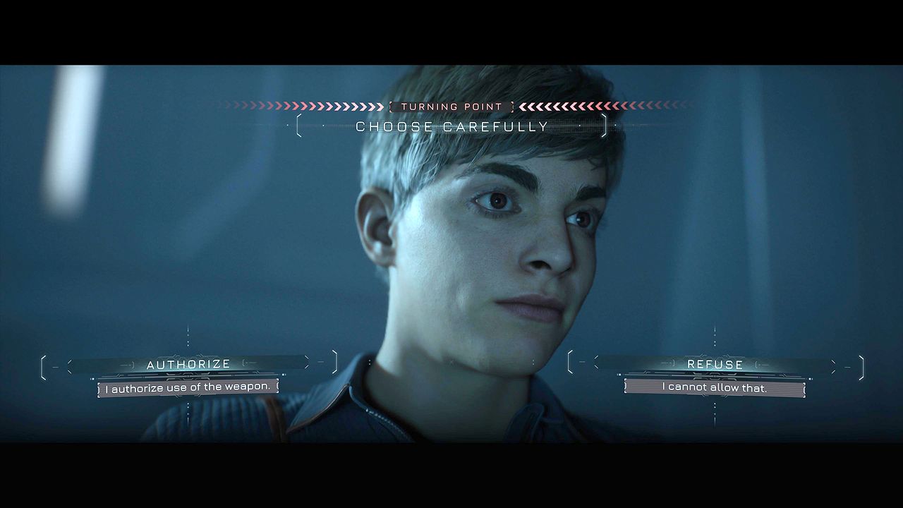 Screens from video game Directive 8020, people in a crashed space ship