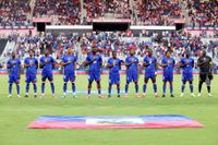 MIAMI, FLORIDA - JUNE 5: Players of Haiti line up prior to the international friendly match between Haiti and Peru at Nu Stadium on June 5, 2026 in Miami, United States. (Photo by Leonardo Fernandez/Getty Images)