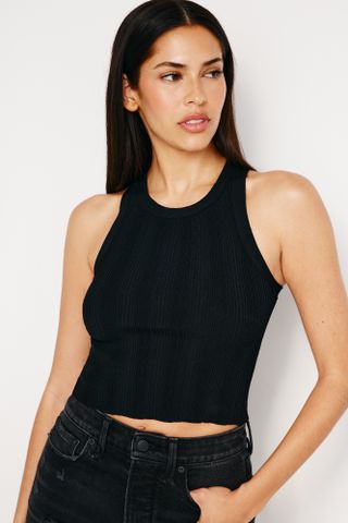 Ribbed Knit Cropped Tank Top | Black001