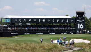 A reception tent behind the 16th hole at LIV Golf Houston