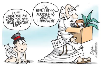Political cartoon U.S. 2017 New Year 2018 sexual harassment