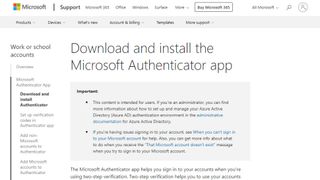 Website screenshot for Microsoft Authenticator