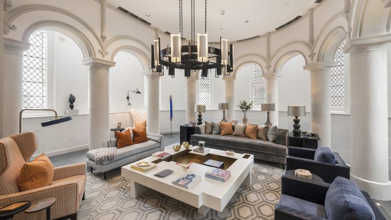 The converted church, with a cinema room and private bar, is on sale for £19.5 million in Chelsea