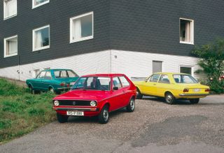 Colourful cars parked