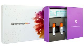MyHeritage DNA test kit showing sample containers