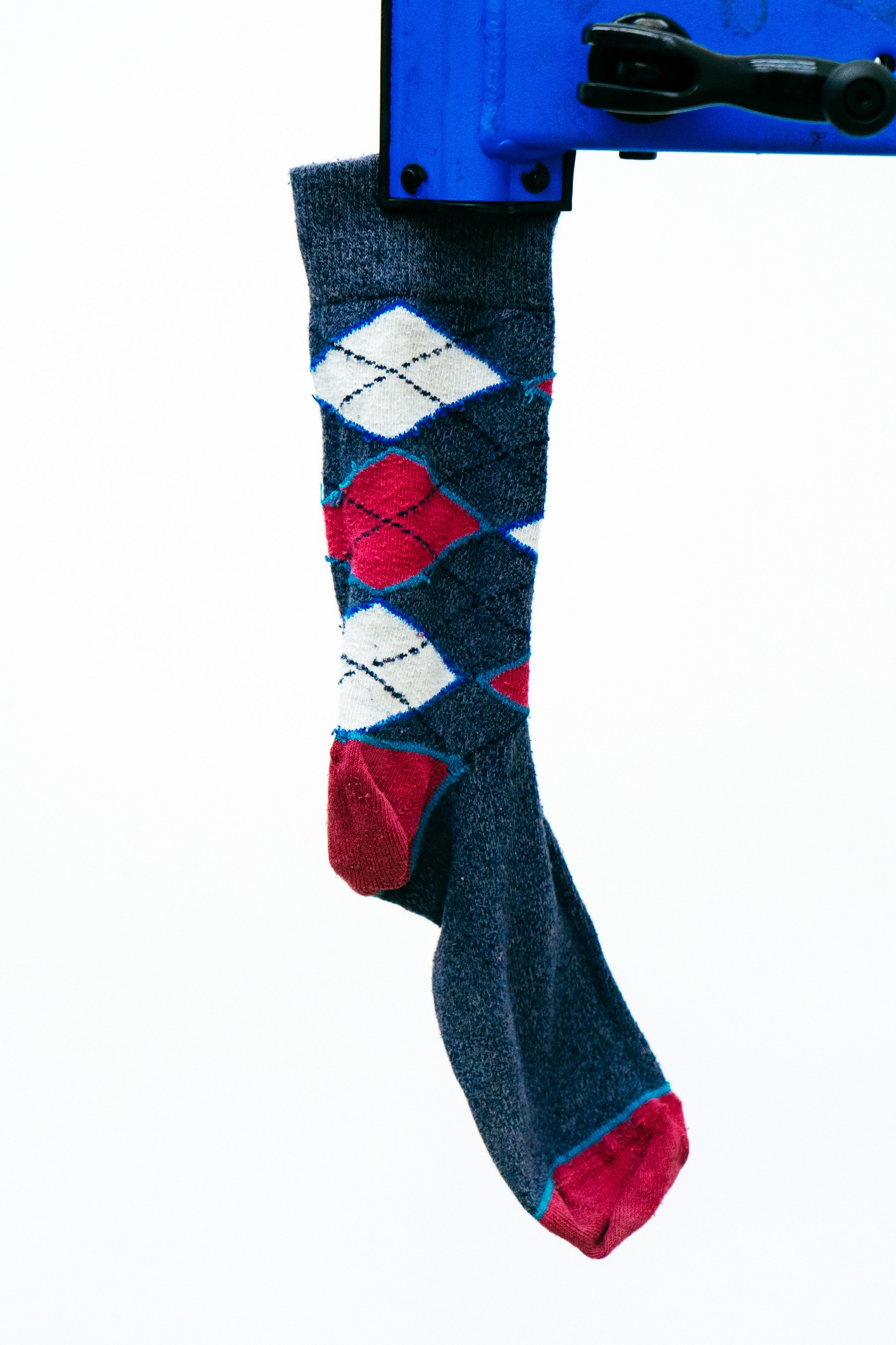 A close up shot of some socks being tested in the wind tunnel