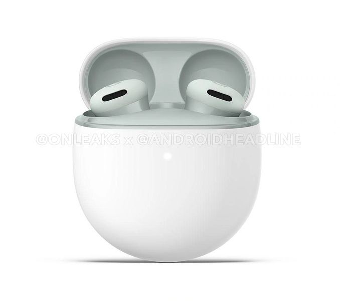 A rumored rendering of the Pixel Buds 2a in a "Fog" colorway.