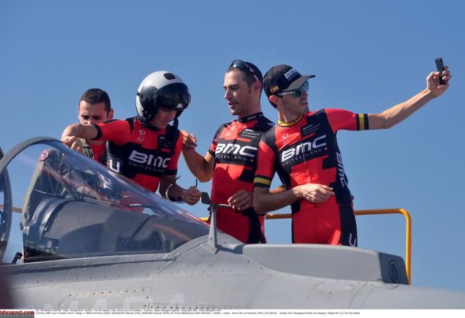 Sammy Sanchez (BMC) takes a selfie on the fighter jet