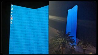 Images of the Hotel Fontainebleau showing Windows desktop on its sign