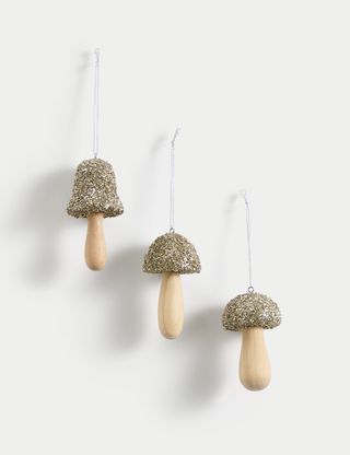 3pk Glitter Hanging Mushroom Decorations