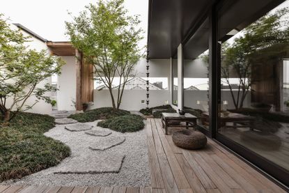 Modern renovation of Villa in Xitang Ancient Town showing the garden courtyard
