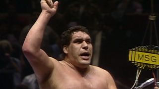 Andre the Giant raising hand in the air