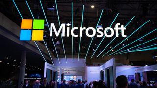 The Microsoft logo is on display at the Mobile World Congress in Barcelona, Spain, on February 26, 2024
