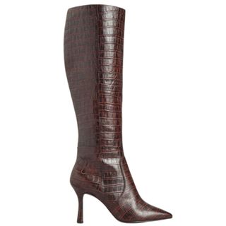 Sosandar Chocolate Brown Croc Leather Knee High Boot