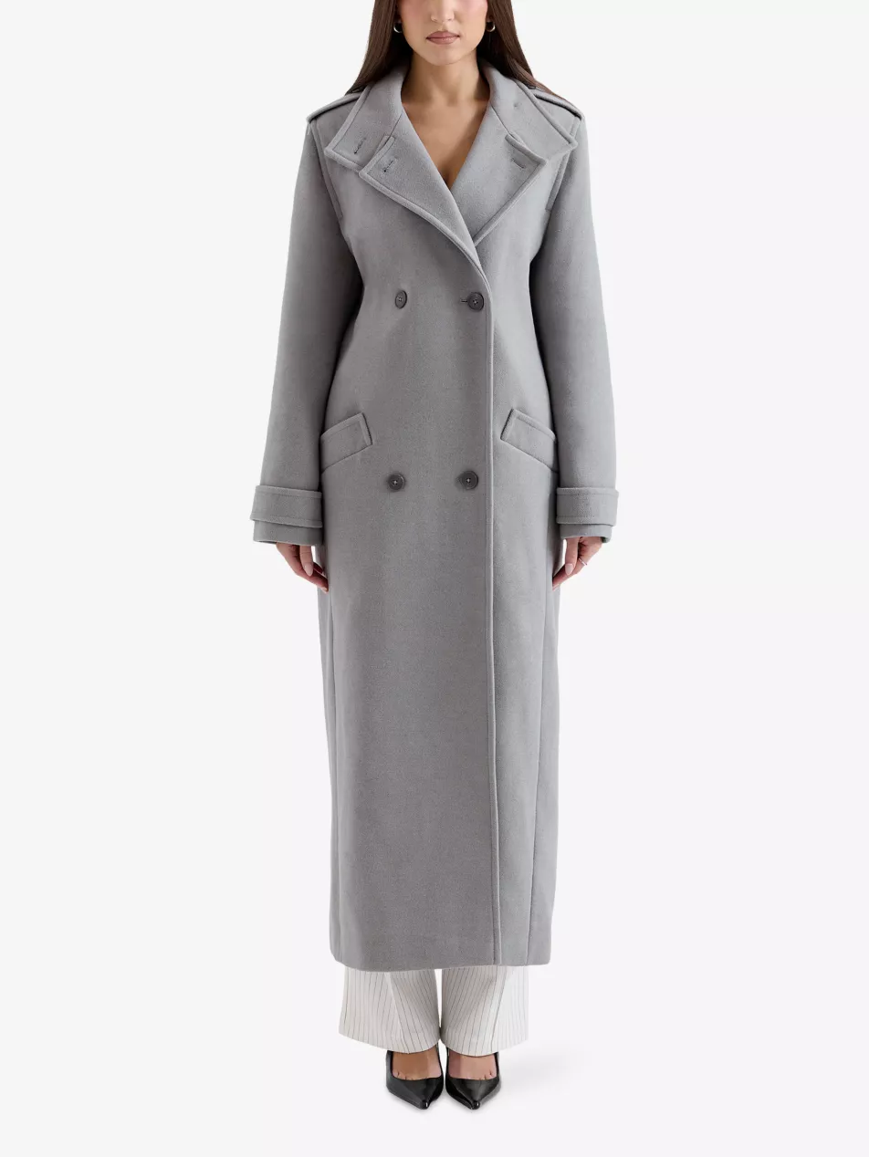 HOUSE OF CB, Sander Funnel-Neck Double-Breasted Woven Coat
