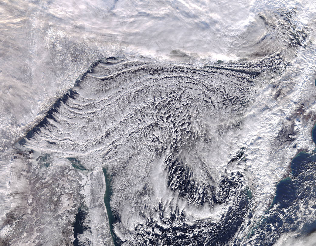 Frigid air blowing over the Sea of Okhotsk