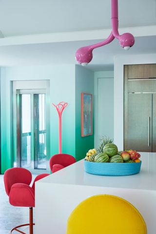 Kitchen with colorful green ombre walls
