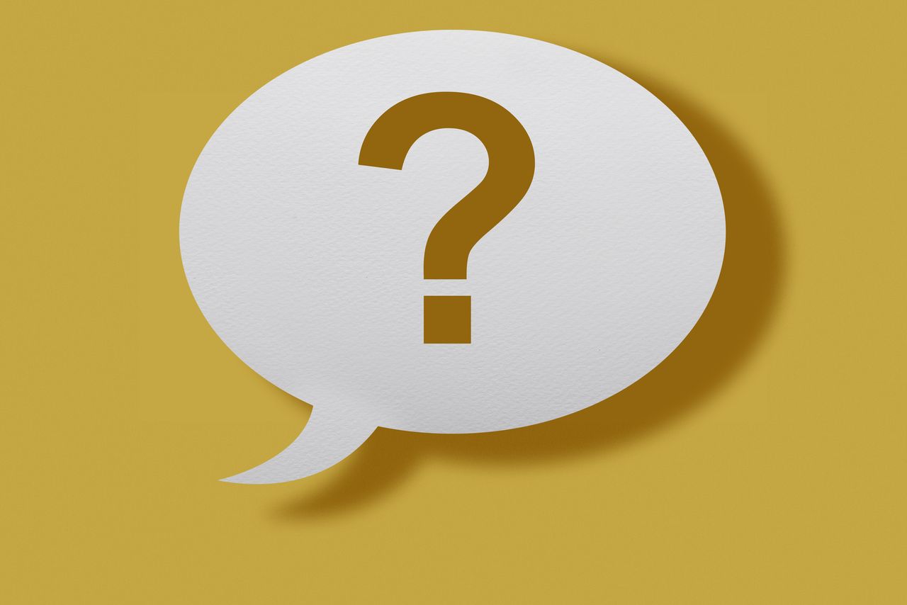 question mark in speech bubble on yellow background