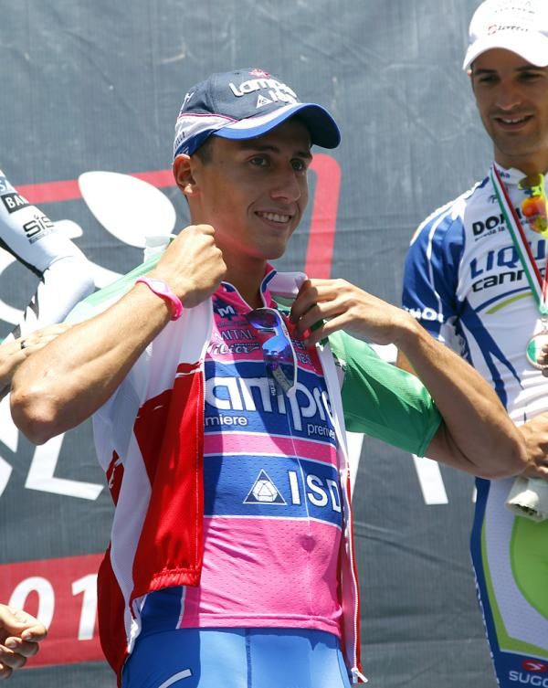 Adriano Malori (Lampre-ISD) dons his national champ jersey